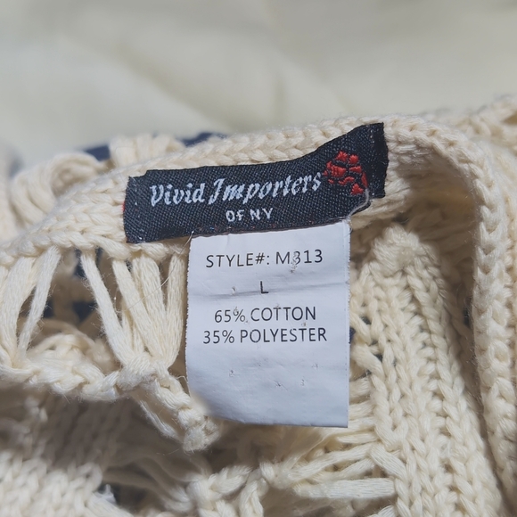 Vivid Importers Of NY L Long Bohemian Crochet Vest with Blue Denim Stripes - Picture 5 of 5